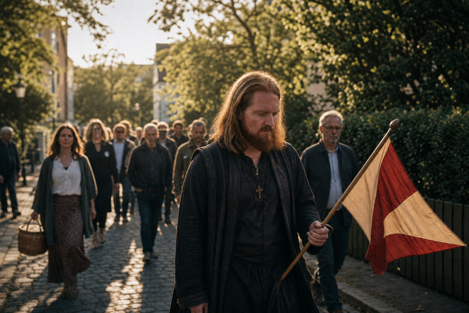 Simon leder en procession genom Stora Essingen